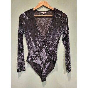 Y2K Gray Floral Burnout Velvet Long Sleeve Stretch Bodysuit Charlotte Russe Sz M